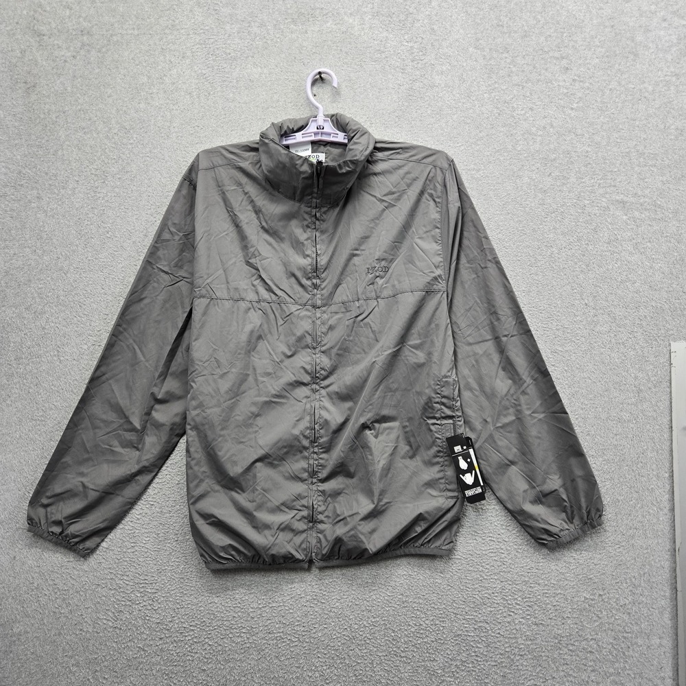 IZOD Men Jacket M Gray Activewear Golf Zipper Logo Packable‎ Lightweight NWT